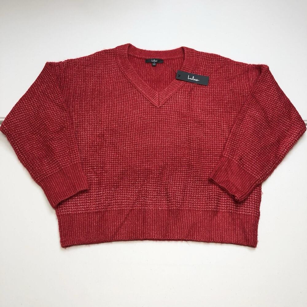 NWT Lulus Womens Pullover Acrylic Crew Neck Sweater Long Sleeve Size Small Red